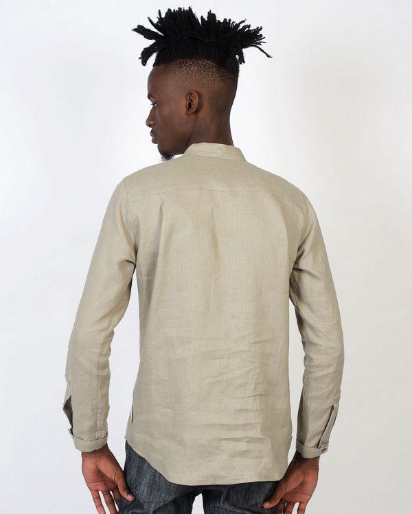 Concealed Stand Linen Shirt - Ash - Back