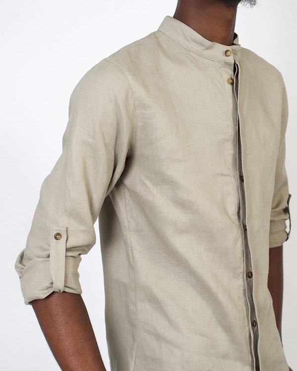 Concealed Stand Linen Shirt - Ash - Detail
