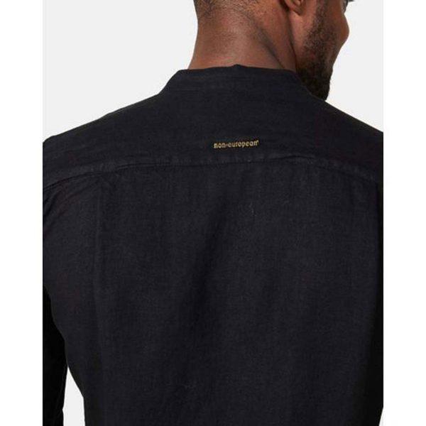 Concealed Stand Linen Shirt - Black - Back detail