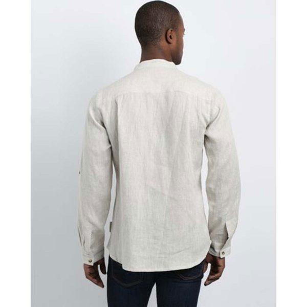 Concealed Stand Linen Shirt - Nat - Back
