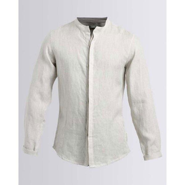Concealed Stand Linen Shirt - Nat - Detail 1