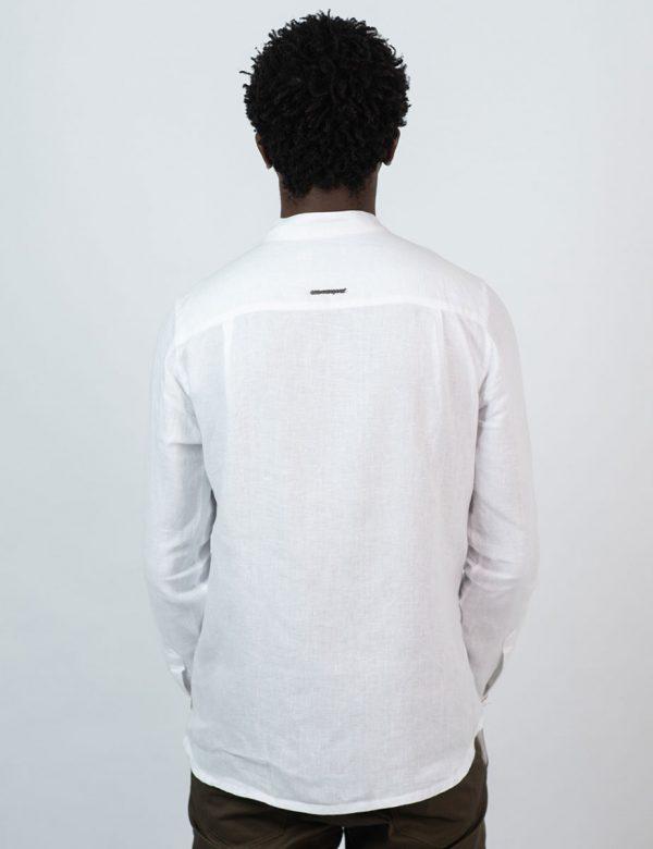 Concealed Stand Linen Shirt - White - Back