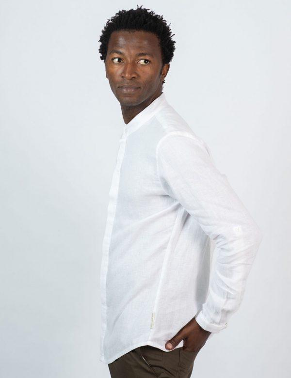 Concealed Stand Linen Shirt - White - Side 1
