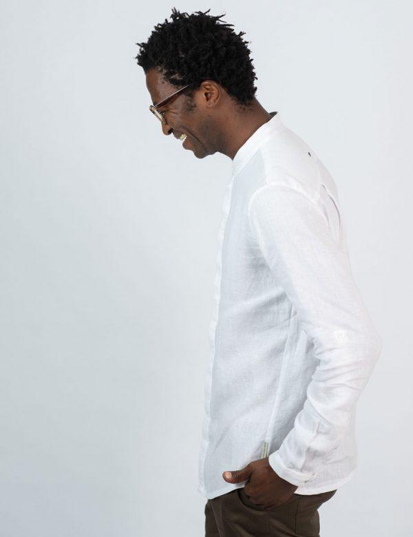 Concealed Stand Linen Shirt - White - Side 2