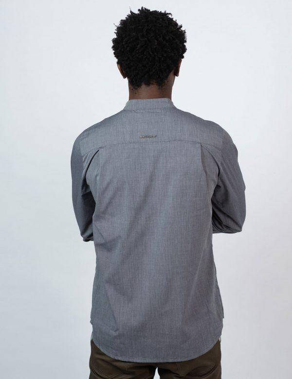 Concealed Stand Cotton Shirt - Dark Denim - Back