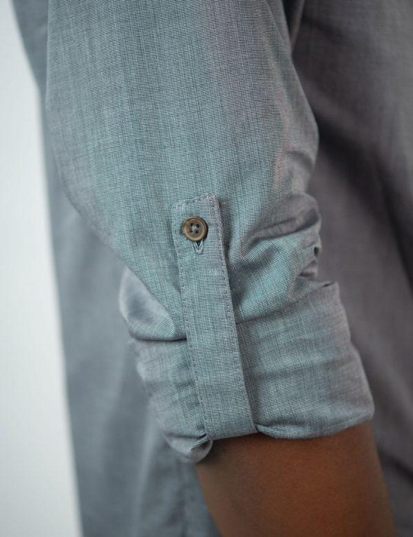 Concealed Stand Cotton Shirt - Dark Denim - Sleeve detail