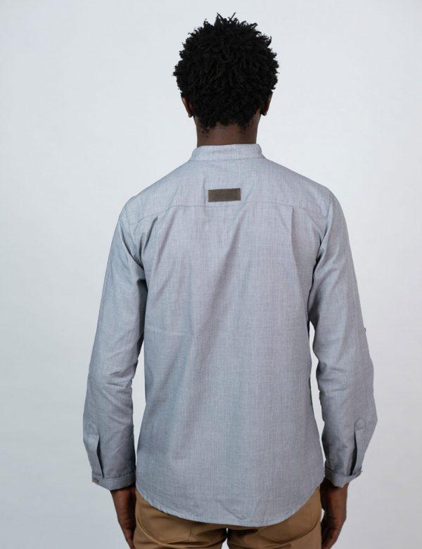Concealed Stand Cotton Shirt - Grey Denim - Back