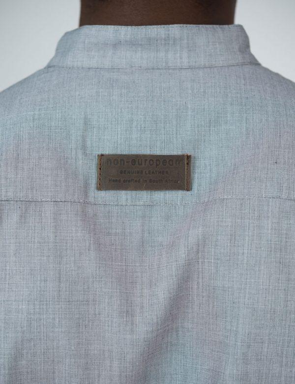 Concealed Stand Cotton Shirt - Grey Denim - Back detail