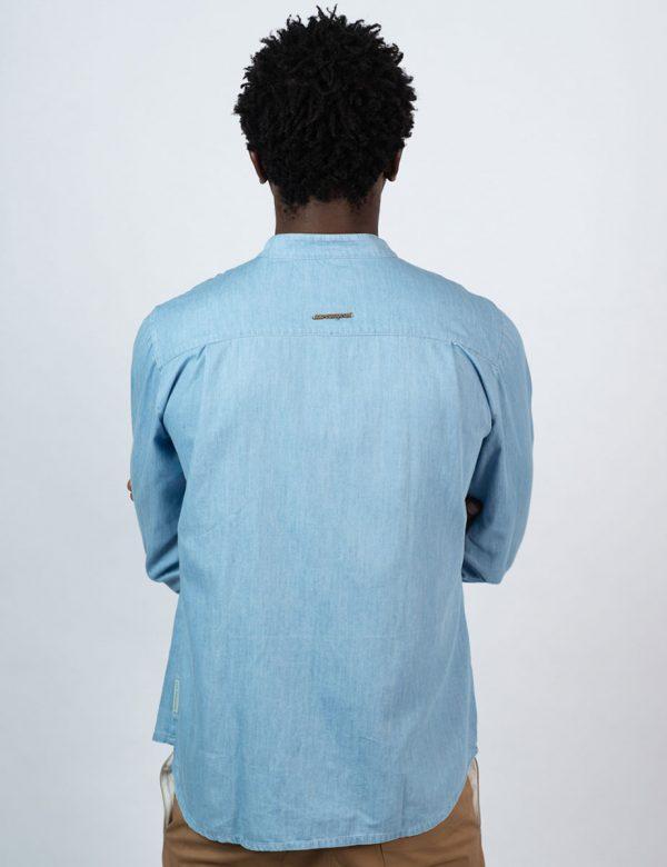 Concealed Stand Cotton Shirt - Washed Denim - Back