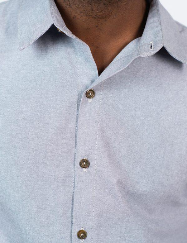 Formal Cotton Shirt - Chambray Grey - Front detail