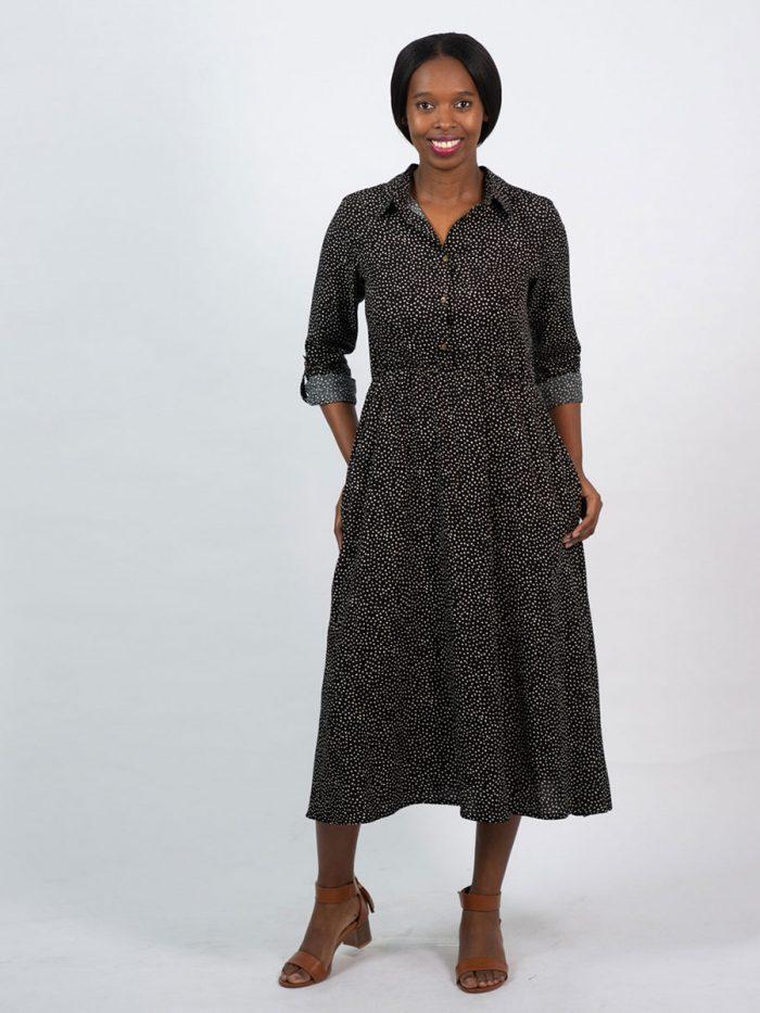 Ladies Shirt Dress - Guinea Black - Front