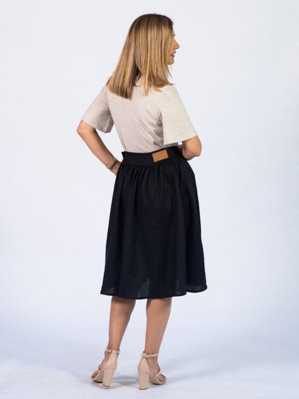 Waistline Linen Skirt - Black - Back