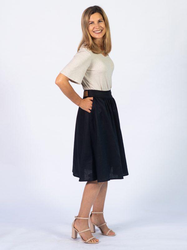 Waistline Linen Skirt - Black - Side