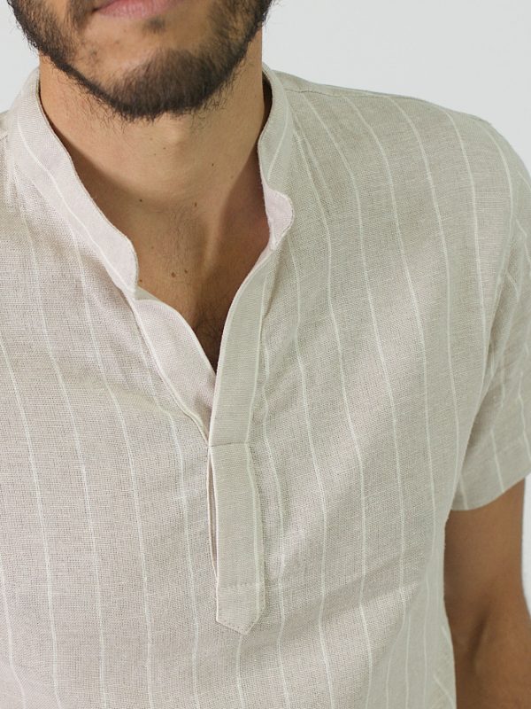 Mandarin Shirt - Natural Stripe - Detail 2