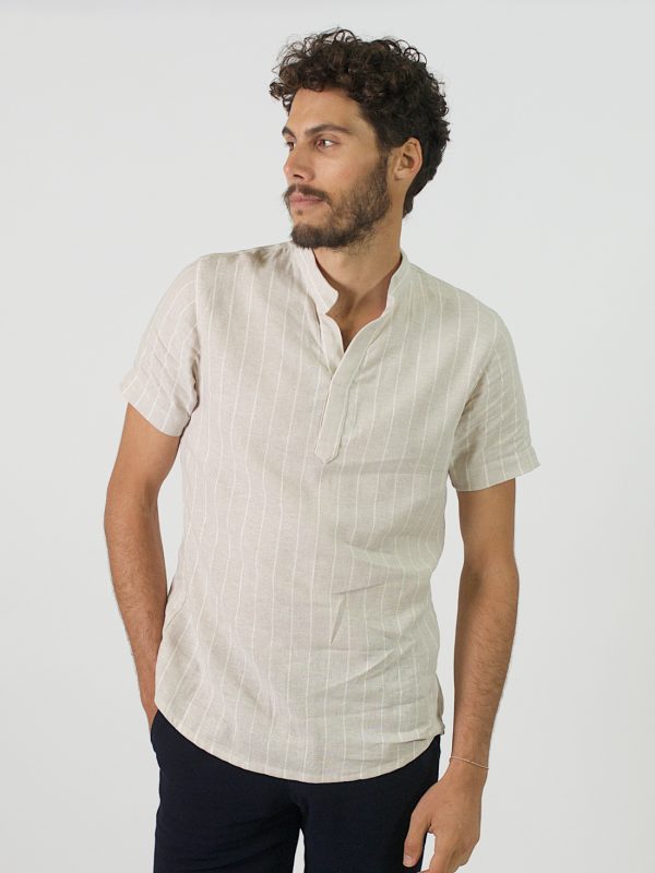 Mandarin Shirt - Natural Stripe - Front