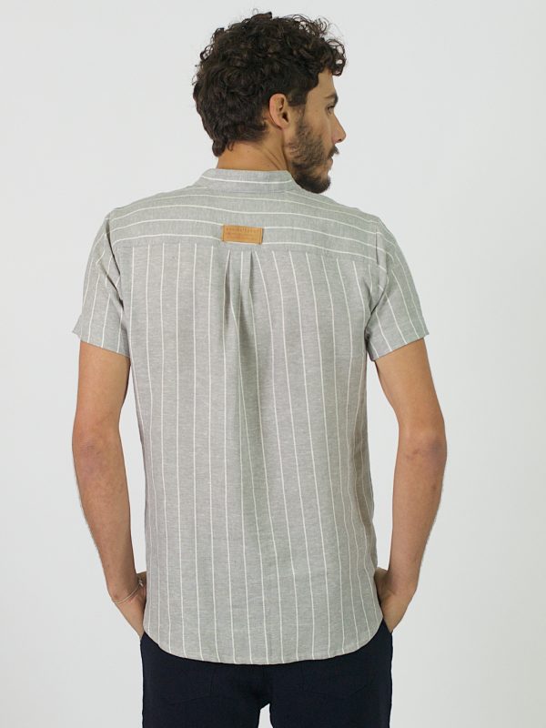 Mandarin Shirt - Silver Grey Stripe - Back