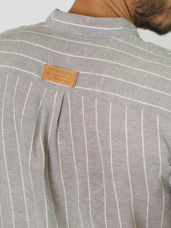 Mandarin Shirt - Silver Grey Stripe - Detail 1