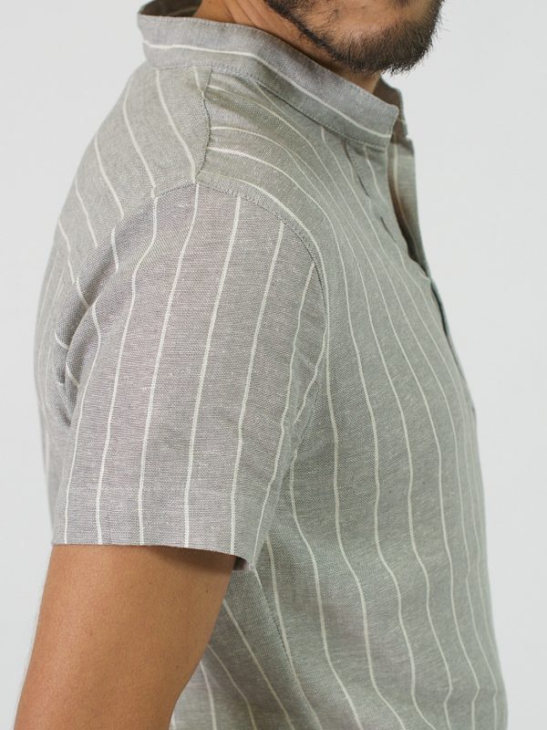 Mandarin Shirt - Silver Grey Stripe - Detail 2