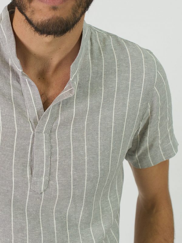 Mandarin Shirt - Silver Grey Stripe - Detail 3