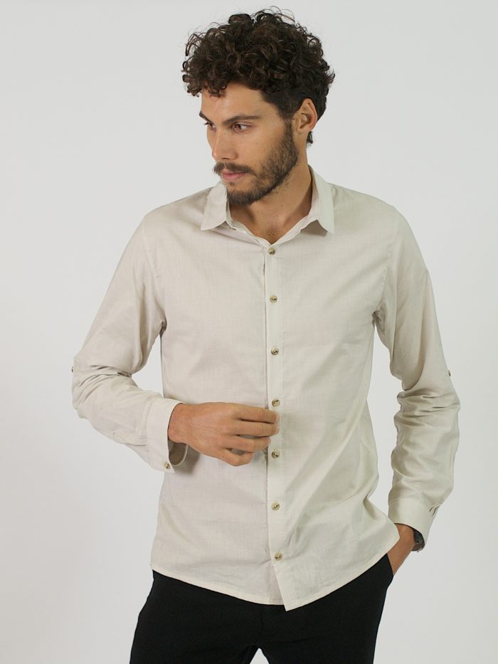 Formal Cotton Shirt - Bone - Front