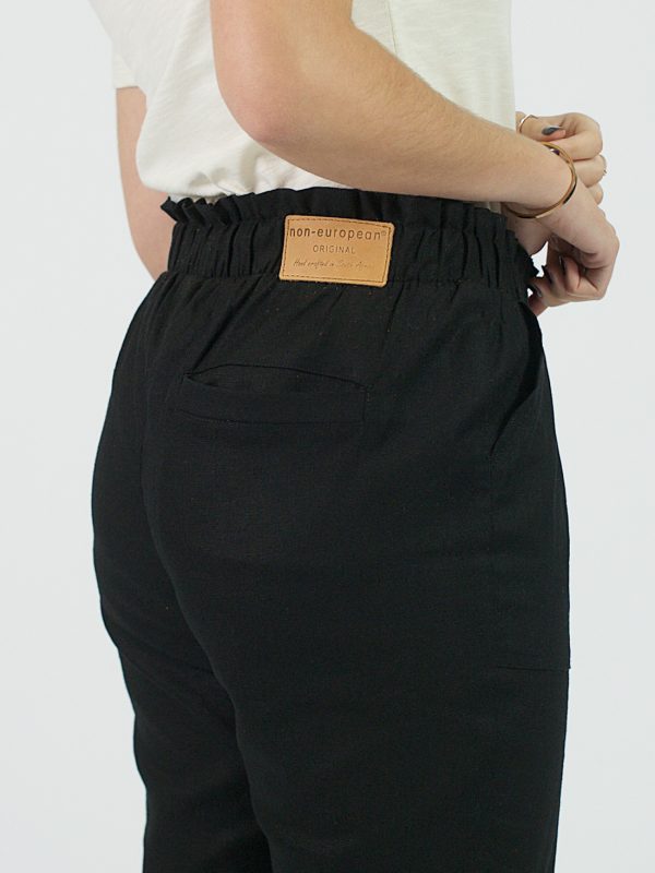 Elongated Ladies Leisure Trouser Paper Bag Waist - Black - Detail