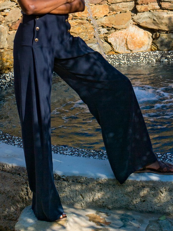 Pleated Trousers - Navy - Front 3