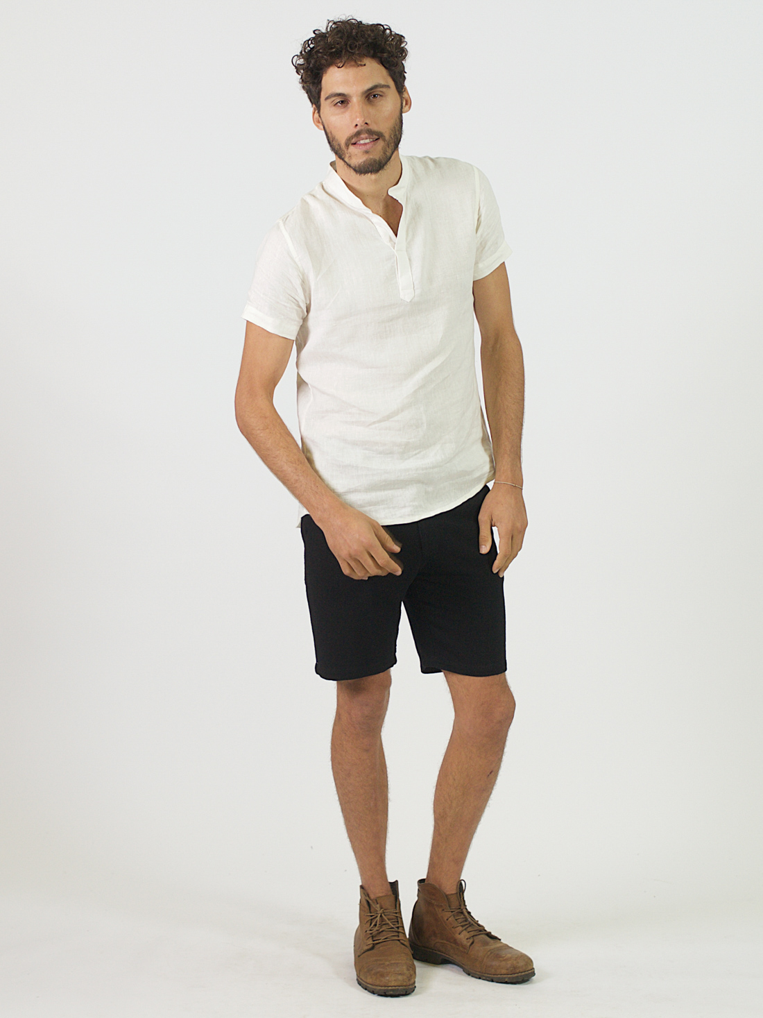 mens black linen short set