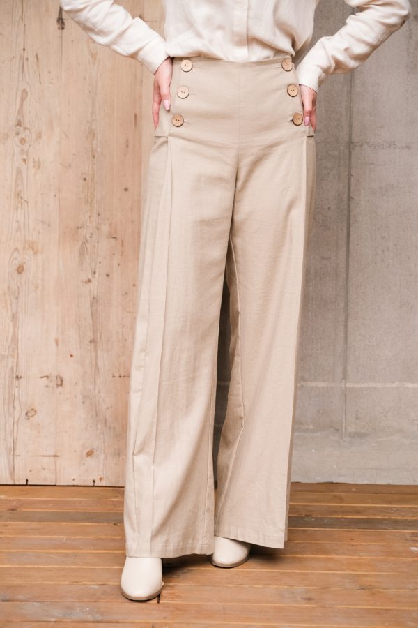 Pleated Linen Trouser ~ Latte - Front 1