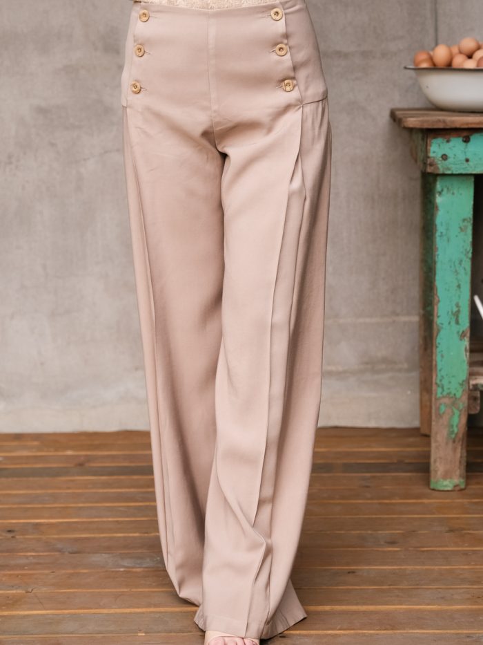 Pleated Trouser ~ Latte - Front 2