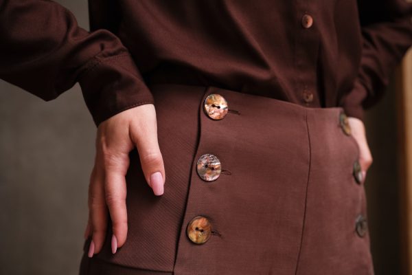 Pleated Rayon Trouser ~ Dark Brown - Detail 1