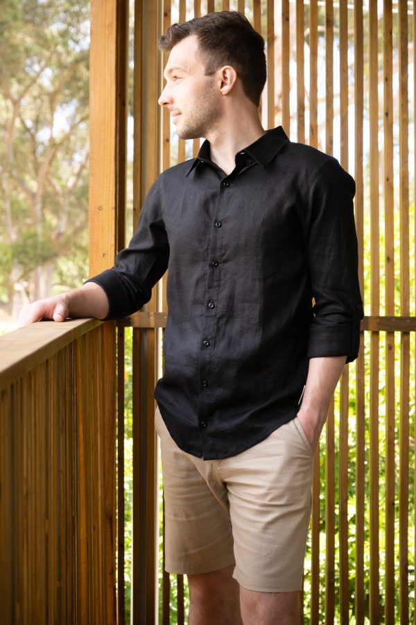 Formal Linen Shirt ~ Black - Front 1
