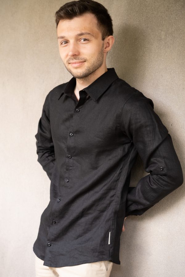 Formal Linen Shirt ~ Black - Front 2