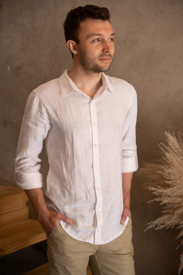 Formal Linen Shirt ~ White - Front 4