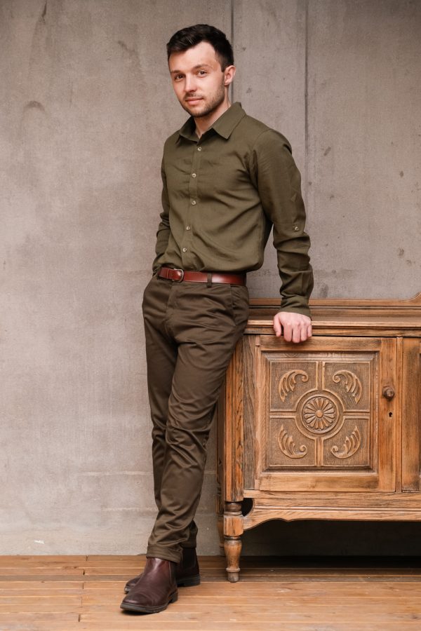 Formal Linen Shirt ~ Army - Lifestyle Shot