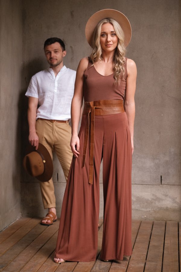 V-neck Slip Vest ~ Brown Rib - Lifestyle Shot 2